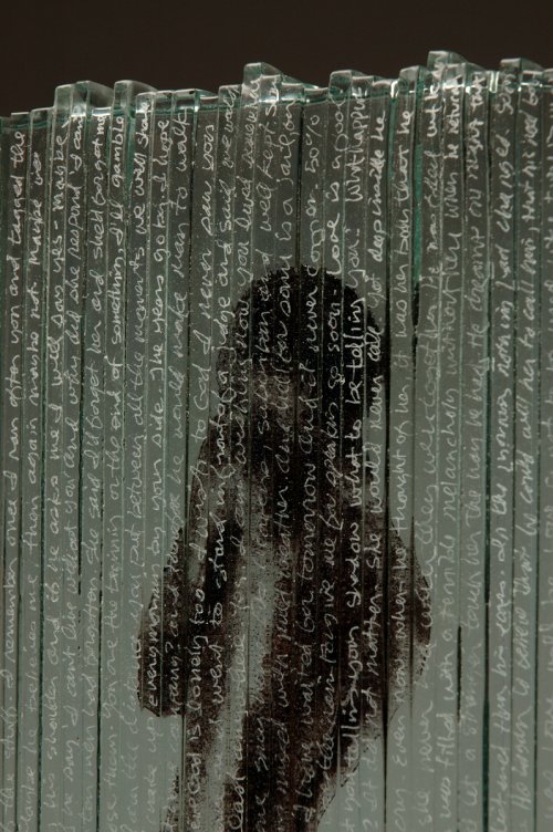 Detail of Sgraffitto Glass sculpture by Michael Janis