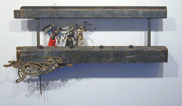 Detail of Misanthrope a found object sculpture by Adam Bradley